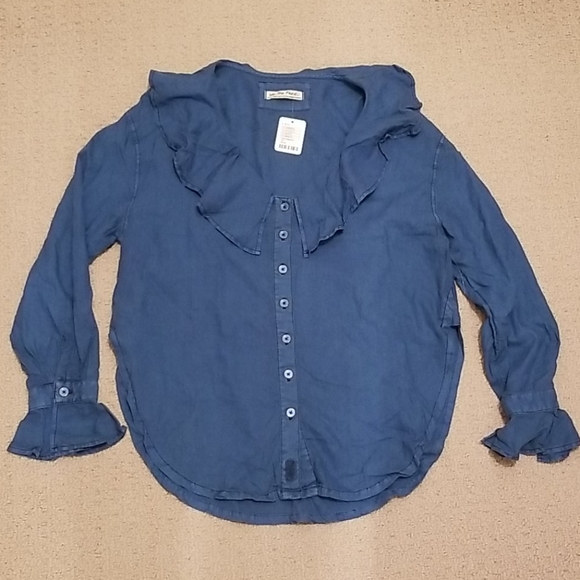 🧶Free People Blue Button Blouse - Picture 2 of 9